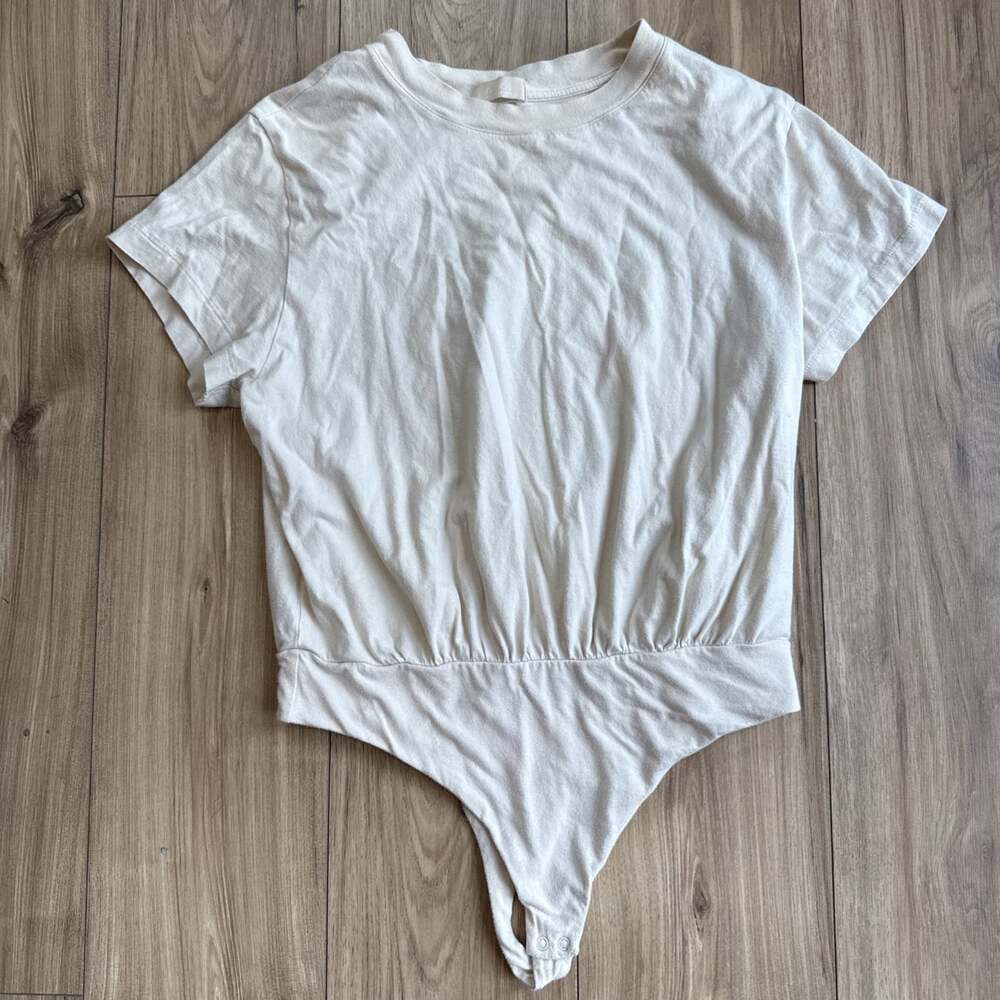 Nuuds Everyday T-Shirt Bodysuit Womens L Bone cream Short Sleeve Minimalist